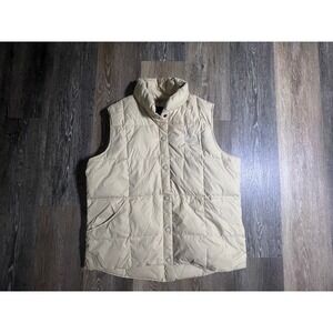 Lands' End Puffer Vest Womens Large 14-16 Tan Beige vintage Quilted Snap Front